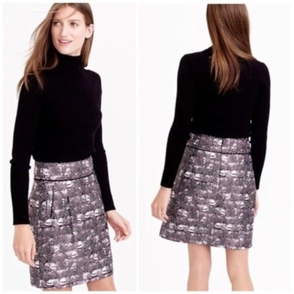 J. CREW Mini Skirt Feather Print Gray Silver Above Knee Short Fall Winter Size 2 - Picture 2 of 7